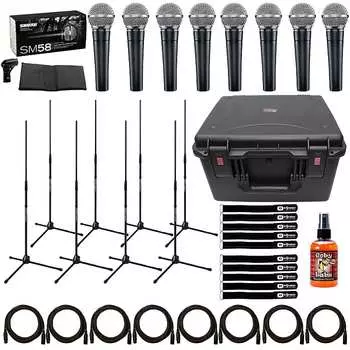 Вокальный микрофон Shure Shure SM58 Dynamic DJ Event Vocal Microphone (8-Pack) w/ Stands, Case & Cables