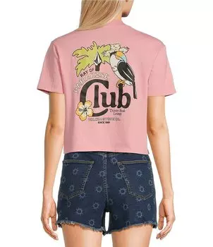 Volcom Свободная укороченная футболка с графическим рисунком и карманами с короткими рукавами, розовый