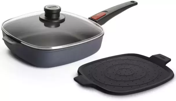 ВОЛЛА СДЕЛАНО В ГЕРМАНИИ Сковорода "Diamond Lite", алюминий, (набор, 3 шт.), индукционная, включая брызговик, съемная ручка, производство Германия WOLL MADE IN GERMANY 28 см + высота 6 см, цвет anthrazit