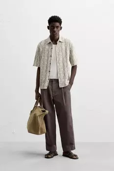 Волнисистая рубашка крючком ZARA, бежевый