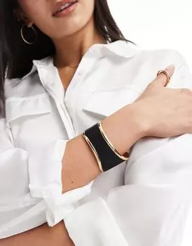 Волнистый браслет ASOS DESIGN с черной деталью из полиуретана золотистого цвета