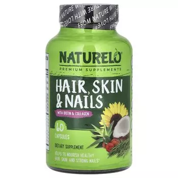 Волосы, кожа и ногти с биотином и коллагеном, 60 капсул Naturelo
