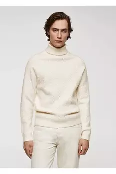 Воротник отложной, вязаный свитер Mango, белый