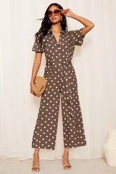 Воротник пуговица через кюлоты комбинезон Friends Like These, коричневый