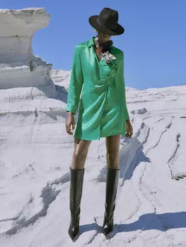 Воротник-рубашка Прямое атласное женское платье с длинным рукавом LCW Vision