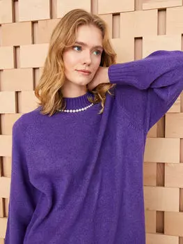 Воротник-стойка Прямая женская трикотажная туника с длинным рукавом LCW Modest