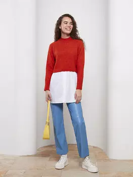 Воротник-стойка Прямая женская трикотажная туника с длинным рукавом LCW Modest