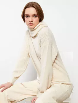 Воротник-стойка Прямая женская трикотажная туника с длинным рукавом LCW Casual