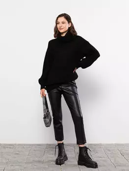 Воротник-стойка Прямая женская трикотажная туника с длинным рукавом LCW Casual