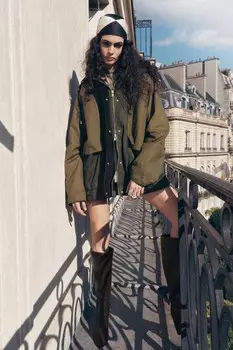 Вощеная куртка с капюшоном коллекция zw ZARA, зеленый