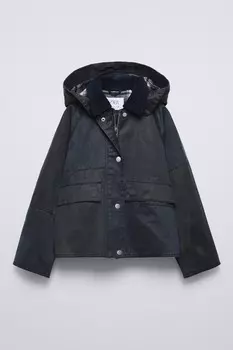 Вощеная куртка с капюшоном ZARA, синий