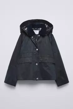Вощеная куртка с капюшоном ZARA, синий