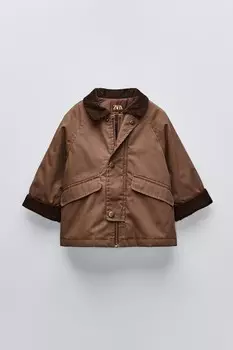 Вощеная куртка с вельветовым воротником ZARA, цвет caramel