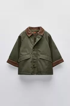 Вощеная куртка с вельветовым воротником ZARA, хаки