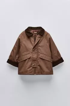 Вощеная куртка с вельветовым воротником ZARA, цвет caramel