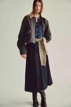 Вощеная куртка с вельветовым воротником ZARA, светло-серый
