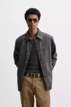 Вощеная рубашка ZARA, темно-серый