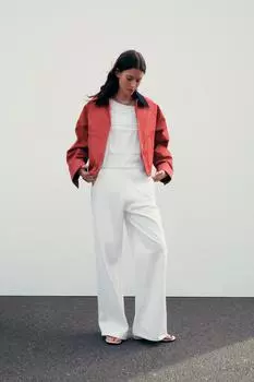 Вощеный жакет с контрастным воротником ZARA, красный