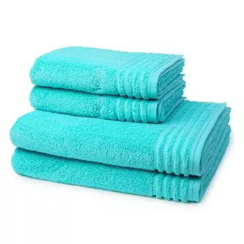 Vossen Vienna Style Supersoft 2 полотенца для рук и 2 полотенца для душа — в наборе Очень пушистые и впитывающие, кайма тон в тон, вышитый логотип., бирюзовый