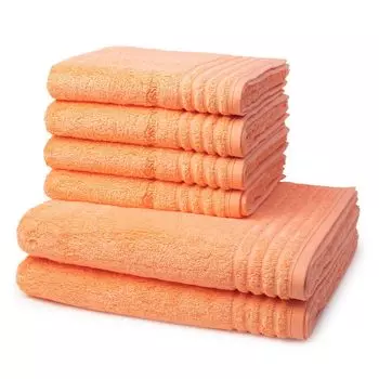 Vossen Vienna Style Supersoft 4 полотенца для рук и 2 полотенца для душа — в наборе Очень пушистые и впитывающие, кайма тон в тон, вышитый логотип., оранжевый