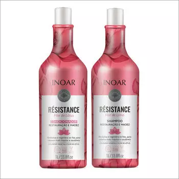 Восстанавливающий набор для ослабленных волос: шампунь, 1000 мл + кондиционер, 1000 мл Inoar Rsistance lotus