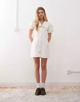 Восстановленное винтажное джинсовое мини-платье с матросским воротником цвета экрю Reclaimed Vintage