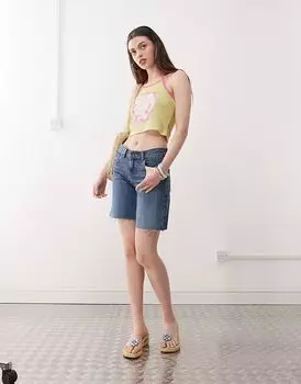 Восстановленные винтажные джинсовые шорты-трапеции в стиле папы синего цвета Reclaimed Vintage