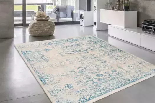 Восточный ковер Leonique "Селена", прямоугольный, винтажный вид, короткий ворс, ковер с бахромой 80х150 см, серый/бирюзовый