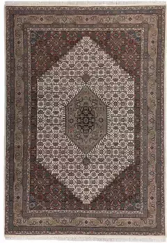 Восточный ковер THEKO "Бенарес Биджар", прямоугольный, из натуральной шерсти, ручная работа, с бахромой 40х60 см, кремовый/коричневый