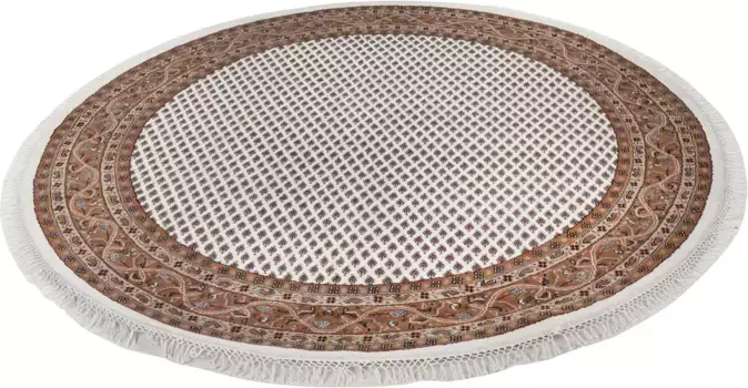 Восточный ковер THEKO "Чанди Мир", круглый, из чистой шерсти ручной работы, с бахромой 100 см, кремовый/коричневый