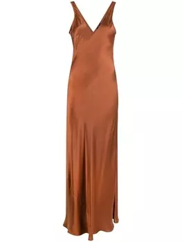Voz длинное шелковое платье с V-образным вырезом, коричневый