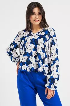 Воздушная блузка с заостренным цветочным узором United Colors Of Benetton, синий