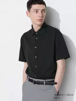 Воздушная хлопчатобумажная рубашка поло с полной открытостью Uniqlo, черный