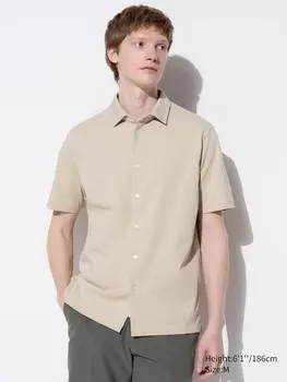 Воздушная хлопчатобумажная рубашка поло с полной открытостью Uniqlo, бежевый