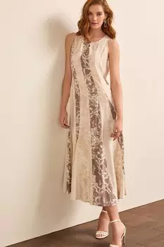 Воздушное платье миди без рукавов с разрезом Next, бежевый