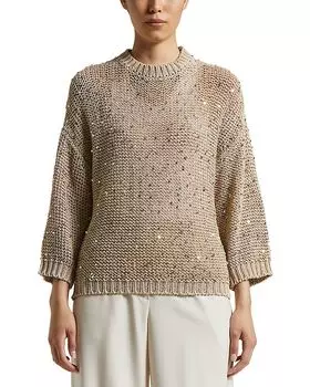 Воздушный вязаный свитер с пайетками Peserico, коричневый