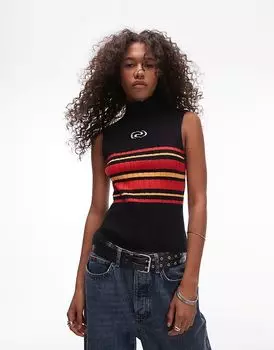 Возобновить вязаный топ без рукавов с высоким воротом в полоску Rsum