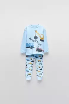 Возраст 2-6 лет/пижама из вафельной трикотажной ткани с принтом «журали» ZARA, синий