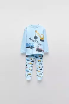 Возраст 2-6 лет/пижама из вафельной трикотажной ткани с принтом «журали» ZARA, синий