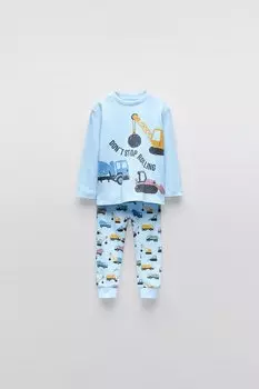 Возраст 2-6 лет/пижама из вафельной трикотажной ткани с принтом «журали» ZARA, синий