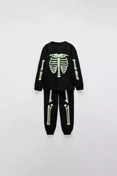 Возраст 2-6 лет/пижама с светящимся в темноте скелетом ZARA, черный