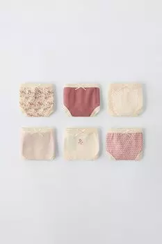 Возраст 2-6 лет/упаковка из шести трусиков с цветочным рисунком ZARA, розовый