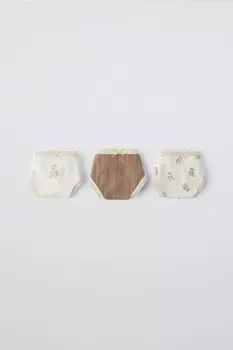 Возраст 2-6/упаковка из трех трусиков с принтом медведя ZARA, экрю