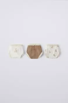 Возраст 2-6/упаковка из трех трусиков с принтом медведя ZARA, экрю