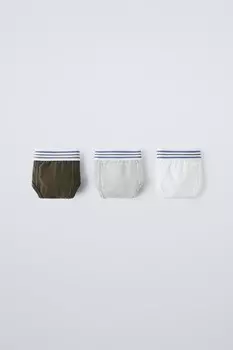 Возраст 6-14 лет/упаковка 3 полосатых трусов ZARA, темный хаки