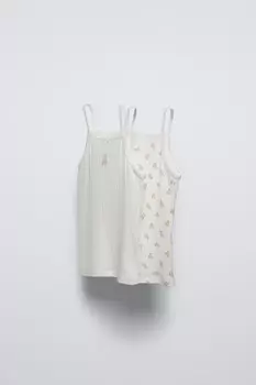 Возраст 6-14/упаковка 2 топов-жилеток с пуантельным медвежонком ZARA, экрю