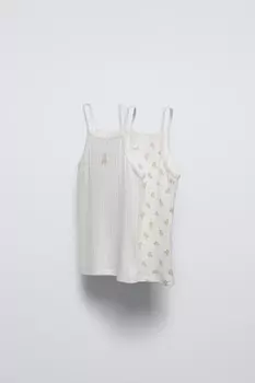 Возраст 6-14/упаковка 2 топов-жилеток с пуантельным медвежонком ZARA, экрю