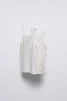 Возраст 6-14/упаковка 2 топов-жилеток с пуантельным медвежонком ZARA, экрю