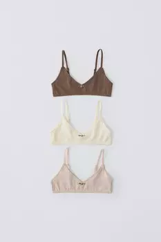Возраст 8-14/упаковка из 3 однотонных топов с цветочным рисунком ZARA, разноцветный