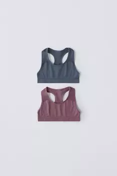 Возраст 8-14/упаковка из двух бесшовных спортивных топов ZARA, разноцветный